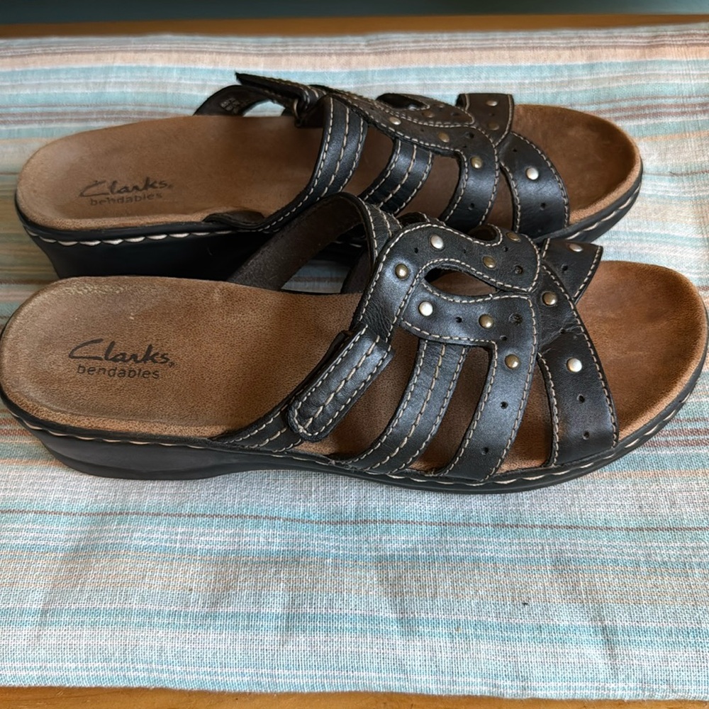 Clarks studded slides